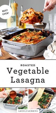 roasted vegetable lasagna in a casserole dish