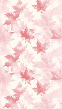 an image of red maple leaves in the air on a white and light pink background