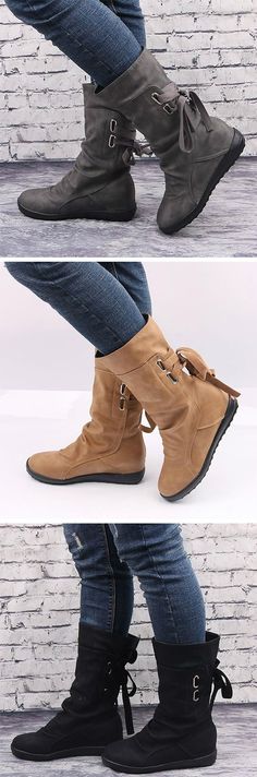 Fashion+flat+women's+boots+Cheap+Boots+Hot+Q-0852 This+item+is+shipped+in+72+hours. High+Shoes+make+your+legs+look+long,+it+makes+your+temperament+look+good.+Low-heeled+design+allows+you+to+walk+very+smoothly,+it+is+one+of+the+Highlights+of+these+High-heeled+shoes.+High-quality+fabrics+make... Autumn Shoes, Womens Boots Flat, Cheap Boots, Women Boots, Shoes Lace, Calf Boots, Dress Ideas, Heel Shoes, Fashion Flats