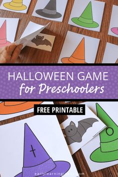 the halloween game for preschoolers to play with their hands and feet, including hats