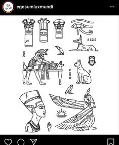 egyptian symbols and their meanings are shown in black ink on a white paper, including an egyptian