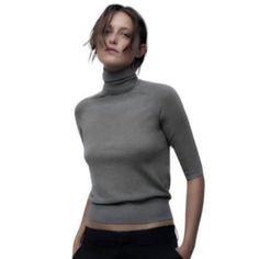 Featuring Turtleneck Style Collar And Half-Sleeve. Zara Turtleneck Tops For Fall, Zara Winter Knit Top, Zara Stretch Turtleneck Top, Zara Casual Knit Top For Winter, Fitted Zara Turtleneck Sweater, Zara Turtleneck Tops For Layering, Zara Stretch Winter Tops, Zara Casual Winter Tops, Zara Tops For Winter Layering