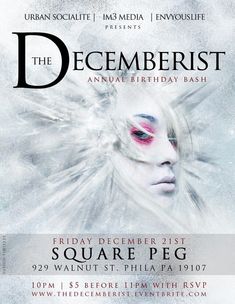 a poster for the december 25th birthday bash with an image of a woman's face