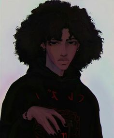 a drawing of a man with curly hair wearing a hoodie and holding a cell phone