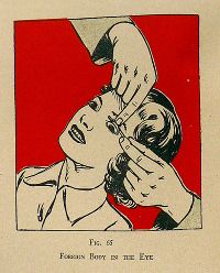 a drawing of a woman getting her hair cut by a man with an electric razor