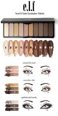 Natural Eye Looks, Elf Eyeshadow Palette, Makeup Tips Step By Step, Brown Eyeshadow Palette, Elf Eyeshadow, Nude Eyeshadow Palette, Makeup 101