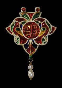 Enamelled Gold Kavach Pendent with Suspended Pearls for a Krishna Devotee… Krishna Pendant, Krishna Devotee, Islamic World, Vintage Indian