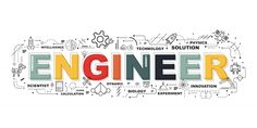 the word engineer surrounded by doodles and other related items on a white background,