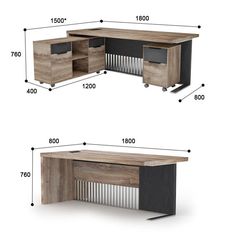 two desks side by side with measurements