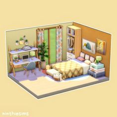 Sims 4 Pastel House, Cute Pastel Bedroom, Pastel Aesthetic Bedroom, Sims Bedroom