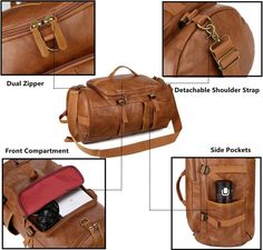 FR Fashion Co. 20" Men's Versatile Leather Duffel Bag Mens Backpack Fashion, Leather Laptop Backpack, Women Leather Backpack, Leather Laptop