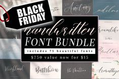 black friday handwritten font bundle includes 75 beautiful font samples $ 350 value for $ 15