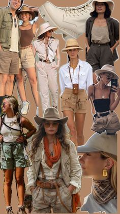 a collage of women wearing hats and clothing