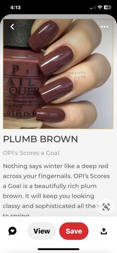 Reddish Brown Nail Polish, Long Nails Brown, Brown Nails For Fall, Nails For The Fall, Fall Toe Nails, Winter Nail Colors, Nails For Fall, Brown Nail Polish