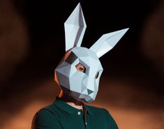 a person wearing a paper bunny mask