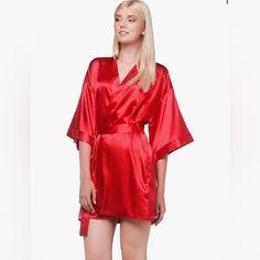 Nwot Turquaz From Amazon Cherry Red Satin Kimono Waist Tie Short Robe Size S. Brand New Without Tags & In Excellent Condition. Bridesmaids Robe, Robes For Women, Kimono Robes, Women Bride, Satin Kimono, Satin Shorts, Satin Short, Short Kimono, Bridesmaid Robes