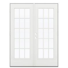 a white double door with glass panels