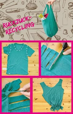 the instructions to make a ruffled neck t - shirt with scissors and sewing needles