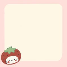 a hello kitty strawberry with green leaves on it's head and an empty paper