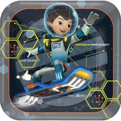 a paper plate with an image of a boy in space suit on top of a sled