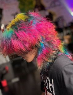 Oil Spill Hair Dye, Multi Coloured Hair, Oil Spill Hair, Gwen Hair, Rainbow Goth, Hair Study, Punk Hairstyles, Multi Colored Hair, Split Hair