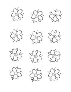 six different types of flowers in black and white, each with one large flower on the center