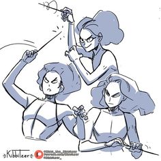 three cartoon girls with different expressions on their faces, one is pointing at the other