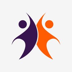 an orange and purple logo with two people holding hands