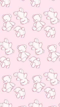 a pink background with white teddy bears on it