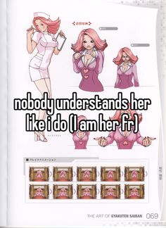 an anime character with pink hair is shown in the text, nobody understands her like i