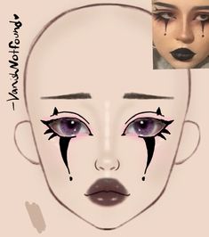 Clown Makeup Template, Clown Makeup Looks Drawing, Alt Clown Makeup, Pretty Clown Makeup, Clown Face Makeup, Clown Makeup Looks, Harlequin Makeup, Clown Makeup Ideas, Jester Makeup