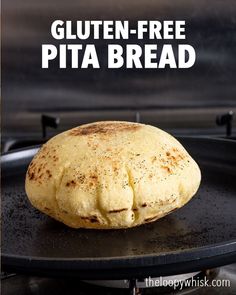 gluten - free pita bread on a grill with text overlay