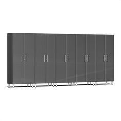 a large gray cabinet with six doors on each side