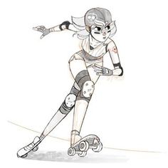 a drawing of a woman riding a skateboard