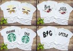 Little Big Shirts, Big Little Shirts, Sorority Reveal Party Shirts, Big Lil Gbig Tanks, Big Little Sister Shirts, Sorority TanksORDER INSTRUCTIONS:When checking out please include following information:1) Size and Style2) Choose the Design Option. (1. Tiger, 2. Flowers, 3. Starbuкs, 4. Rock and Roll)3) Enter text to be placed on logo like in sample images.We use only High Quality Ink. It's an actual ink not decal, vinyl and etc. All t-shirts are unisex and 100% CottonUsually, we ship within 1-3 Little Sister Shirts, Big Little Shirts Sorority, Sorority Reveal Shirts, Big Little Sorority Shirts, Big Shirts, Big Little Basket, Tiger 2, Cheer Tshirts, Disney Bridal Showers