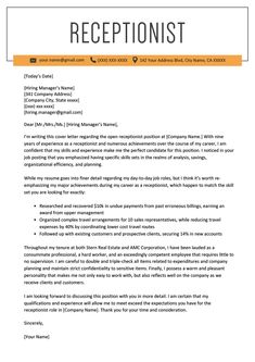 a cover letter for a receptionist position in the front office, with an orange border