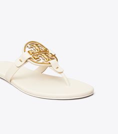 Miller Soft Metal Logo Sandal: Women's Designer Sandals | Tory Burch Modern Sandals With Logo For Summer, Modern Logo Sandals For Summer, Luxury Sandals With Cushioned Footbed, Spring Round Toe Sandals With Logo, Luxury Synthetic Sandals With Cushioned Footbed, Soft Sandals, Miller Sandal, Crochet Cover Up, Tory Burch Miller