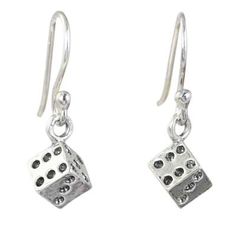 Tempting Lady Luck silver dice dance on sterling wires. Wadarat Supasirisuk presents these whimsical handcrafted earrings. .925 Sterling silver Fun Silver Earrings, Dice Earrings, Lady Luck, Prom Looks, Silver Dangle Earrings, Silver Anklets, Sterling Silver Dangle Earrings, Handcrafted Earrings, Women Artisans