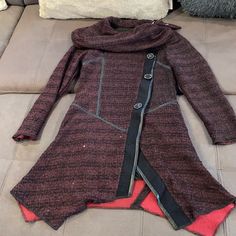 Beautiful New With Tag Nicole Sabbattini Wine & Black With Sequin Sweater Coat Size Small! Faux Buttons On The Outside And Snap Buttons On The Inside. 80% Acrylic / 20% Nylon. Hand Washable Approximate Measurements Laid Flat And Buttoned: - Shoulder To Shoulder: 16” - Pit To Pit: 17” (Bust: 34”) - Sleeve Length: 23.5” - Length From Back Collar: 34” To 37” (Uneven Length) Sequin Sweater, Sweater Coat, Sweater Coats, Purple And Black, Sequin, Jackets & Coats, Jackets For Women, Sleeve Length, Wine