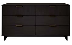 a black dresser with gold handles and drawers