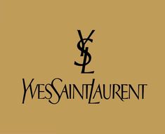 the yss saint laurent logo is shown in black and gold, on a tan background