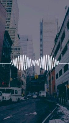 an image of a city street with sound waves