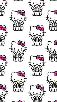 many hello kitty wallpapers with pink bows and skulls on white background, all in different sizes