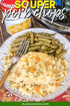 a white plate topped with mashed potatoes and green beans next to an instant pressure cooker