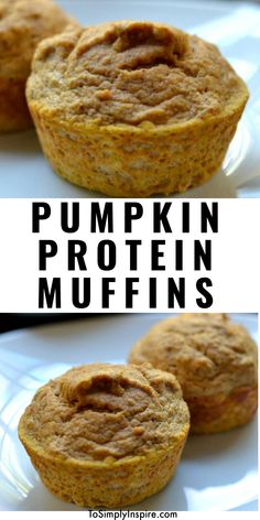 pumpkin protein muffins on a white plate