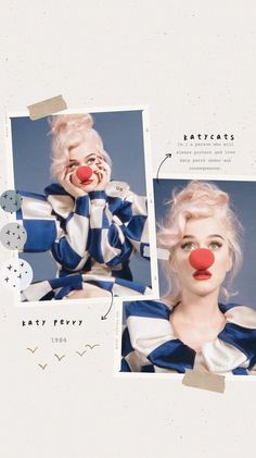 a collage of photos with clown noses and hair