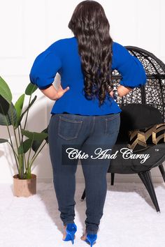 Polyester %: 95 Spandex %: 5 Model is wearing 1x Chic And Curvy, Waist Tie, Peplum Top, Final Sale, Royal Blue, Spandex, Plus Size, How To Wear, Blue