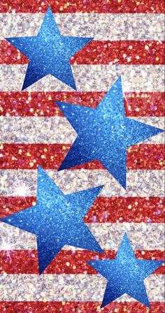 three blue stars on an american flag background with glitters and sparkle flecks