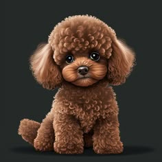 a brown poodle puppy sitting on top of a black background