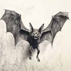 a drawing of a bat flying through the air